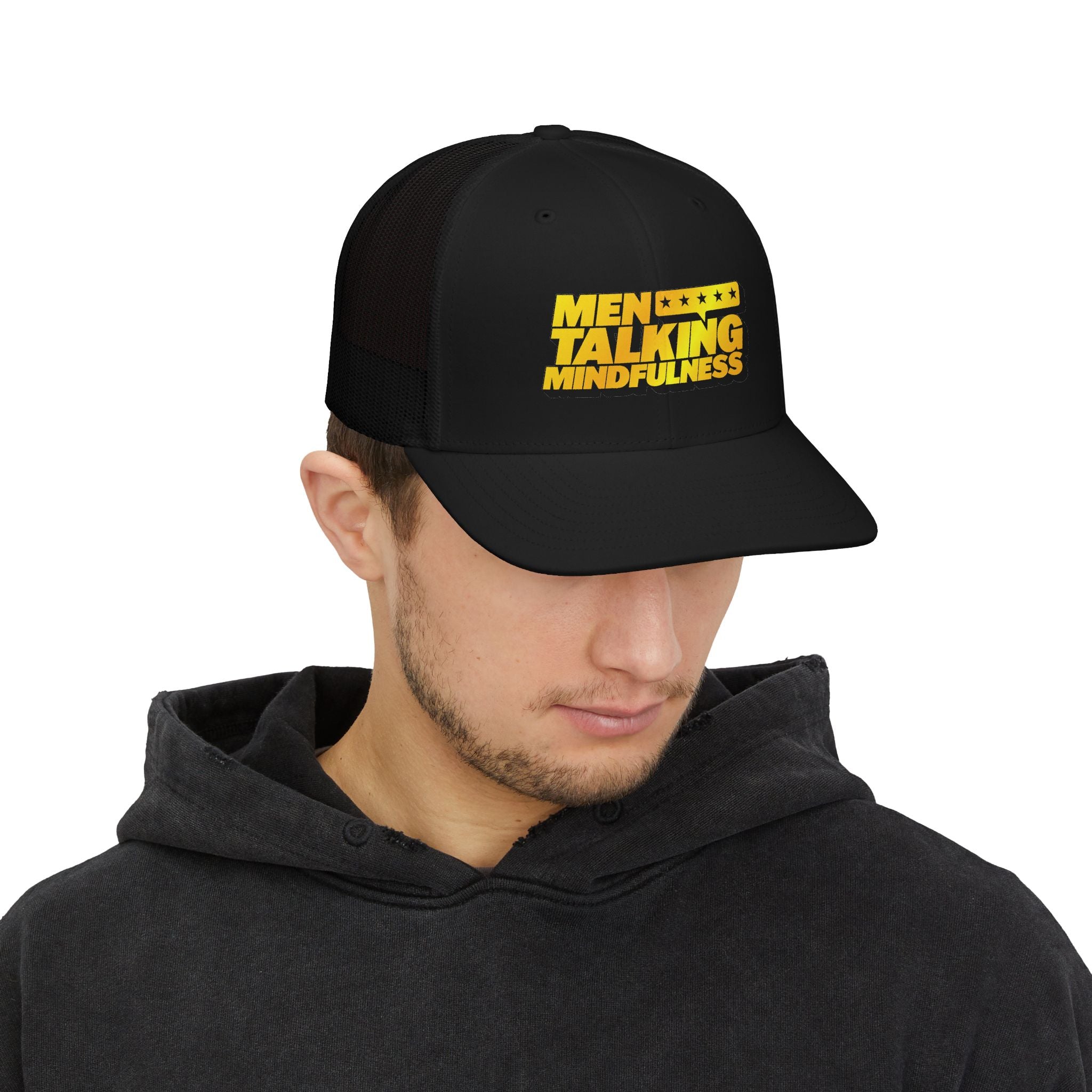 Men Talking Mindfulness Trucker Cap – Full Logo